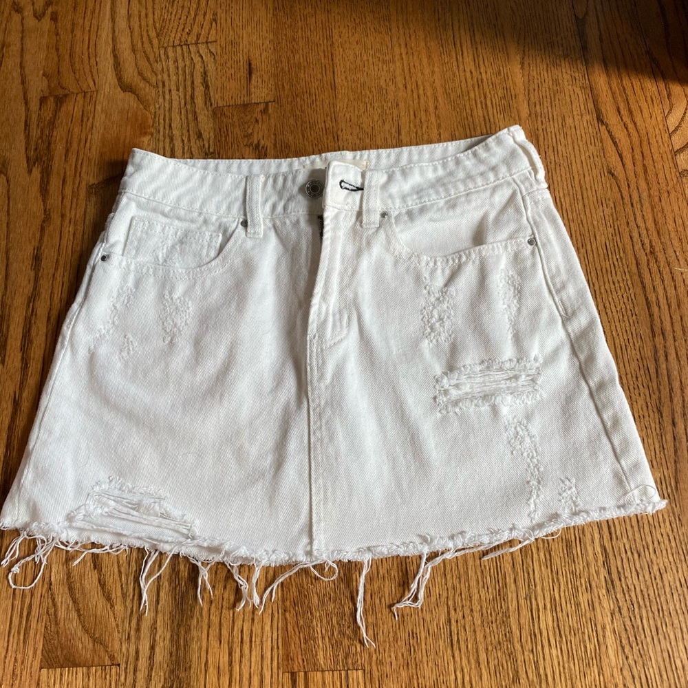 Pacsun White Distressed Denim Mini Skirt